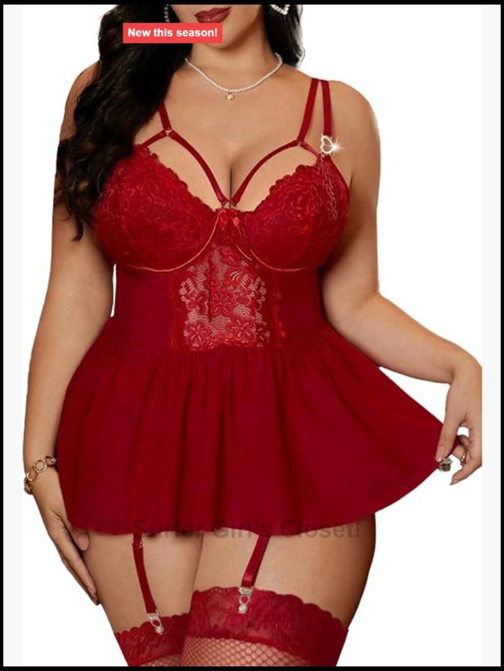 Plus Size Lace Lingerie Set with Garter Belt & Stockings